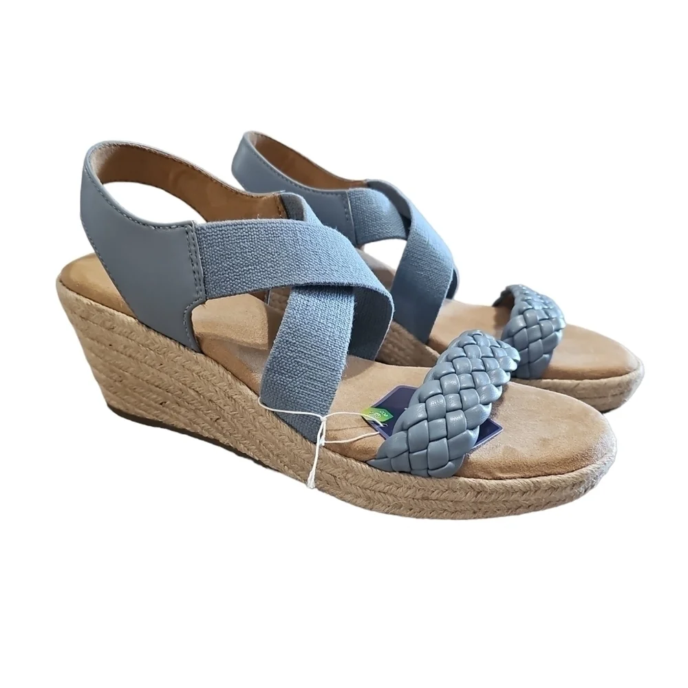 NEW Espadrille Women's Espadrille Wedge Sandals Blue Braided Elastic Slingback - Picture 5 of 13